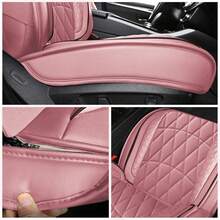 Luxury Faux PU Leather Car Seat Covers Full Set Waterproof Ant-Slip Full Wrapped Seat Protector Cover Automotive Seat Cover Universal For Most Cars - 粉色 - 查看 5