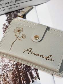 Personalized Women's Genuine Leather Wallet, Customizable With Birthday Floral Pattern And Name, Mother's Day Gift, Bridesmaid Gift, Christmas Gift, Valentine's Day Gift, Personalized Women's Folding Wallet, Women's Party Gift, Bridesmaid Gift, Holiday Gift