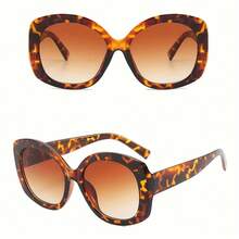 1 Oversized Retro Women's Fashion Glasses - Thick Frame Large Frame Retro Glasses Leopard Print Brown - Slimming And Face-Modifying Female Cat-Eye  Glasses - 棕色 - 查看 3