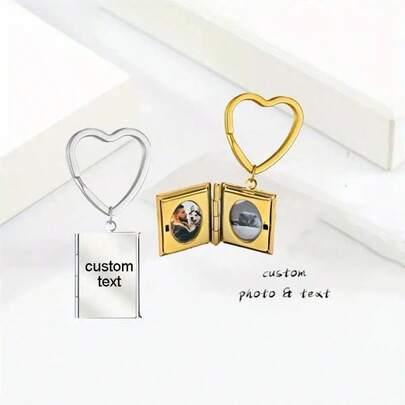 Customized Fashion Heart Photo Pendant Keychain, Customizable Book Image Text Keychain, Personalized Photo Keychain, Mother's Day Gift, Couples Keychain, Gift For Son/Daughter, Adult Gift, Unique Teacher's Day Gift, Love Letter For Girlfriend, Cherished Memories, Father's Day Gift For Dad