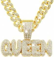 Men's Shiny Cuban Chain Necklace, Miami Style Silver Plated Gold Plated Shiny Necklace, Hop Necklace - 皇后-金色 - 查看 4