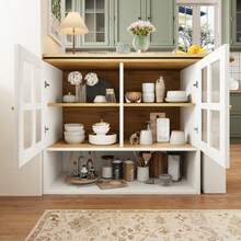 360° Drehbare Essbar, Schlicht And Modern, Multifunctional, Geeignet Für Schlafzimmer, Wohnzimmer, Esszimmer, Mit Snackregal, 5 Ablageflächen, Drehbarer Sideboardschrank Mit Regalen Und Glas, White - White - View 6