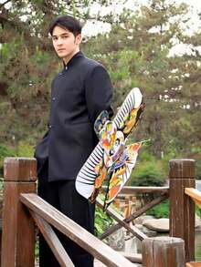 New Chinese Style, Elegant, Handsome Stand Up Collar, Spring And Autumn Seasons, High-End Feel, Metal Buckle, Engagement, Marriage, Men's, Suit Jacket - 黑色 - 查看 2