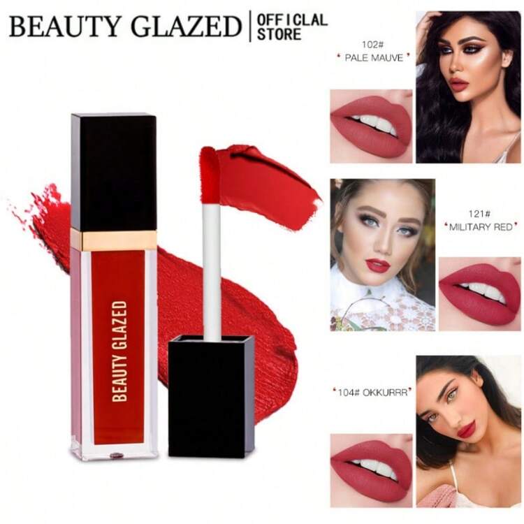 beauty glazed Velvet Matte Liquid Lipstick, Waterproof Quick-Drying Non-Sticky Full Coverage Lip Gloss, Long-Lasting Matte Lipstick, Suitable For Women - #101 - View 3