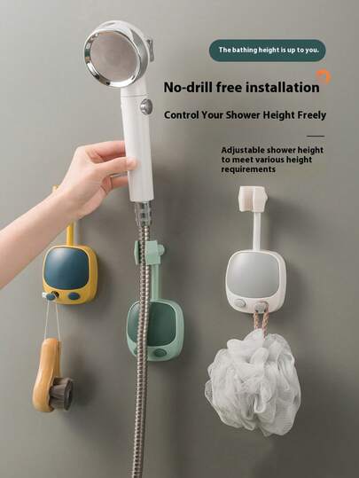 1Pc No-Drill Adjustable Shower Head Holder - 360° Swivel Universal Mount Bracket For Bathroom Showerheads, Secure Grip With Anti-Slip Design, Easy Installation Without Tools, Ideal For Handheld Shower Replacement