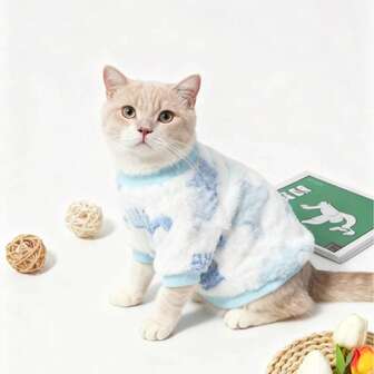 畅销款白底蓝恐龙图案柯基犬和金毛犬猫狗服装，时尚舒适，适合秋冬季穿着