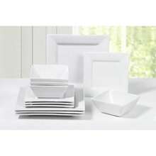 ***  *** White Porcelain Square Dinnerware Set, 12pcs (4 People) Xmas - White - View 4
