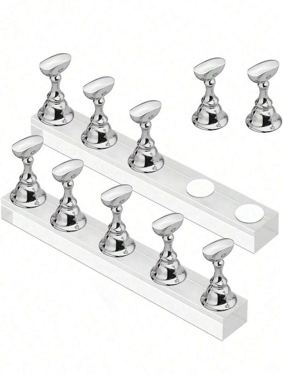 2 chiếc giá trưng bày móng tay nghệ thuật màu bạc, giá đỡ tập làm móng acrylic, giá trưng bày móng từ tính, thiết bị và đồ trang trí salon làm móng để trưng bày và luyện tập làm móng nghệ thuật. - Nhiều màu - Xem 1