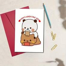 1 Pc Valentine Day Greeting Card With BUBU DUDU Design Romantic Love Message Perfect For His Her Anniversary Birthday Engagement Missing You Celebration As Valentine Card Greeting Card With Envelope - [Màu đỏ] - Xem 5