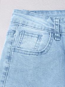 Y2K Streetwear High Waist Elastic Solid Color Fitted Cargo Jeans With Slant Pockets, Casual Versatile For Daily Wear Spring - Blue and White - View 10