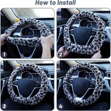 Accmor Fuzzy Car Steering Wheel Cover Universal Fit Fur Auto Wheel Cover And Handbrake Cover And Gear Shift Cover Set Leopard Winter Warm Fluffy Vehicle Wheel Protector Car Accessories For Men Women - Báo hoa mai xám nhạt/xám đậm - Xem 5