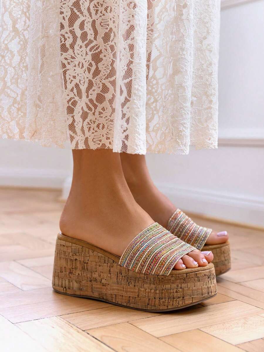 Sandales Compensées en Liège avec Bride Large en Raphia - Style Bohème Chic pour Été - 彩色 - 查看 1