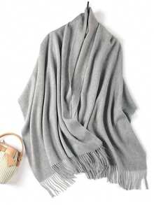 Stylish Casual Winter Scarf 230g With Fringes - 灰色 - 查看 1