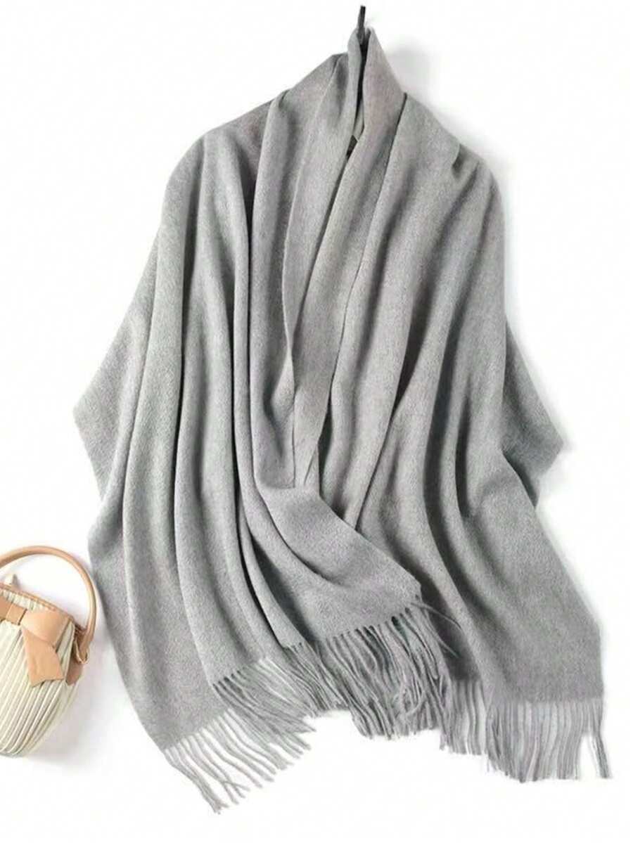 Stylish Casual Winter Scarf 230g With Fringes - 灰色 - 查看 1
