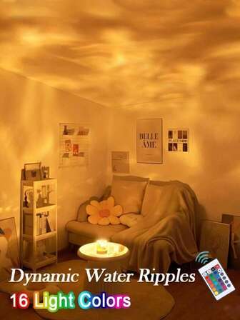 1pc Cylinder Wave/Flame/Starry Sky/Dynamic Desk Lamp - USB Powered Rotating Lamp, Suitable For Bedroom, Room, Living Room, Party, Decoration, Projection Lamp, Atmosphere Light