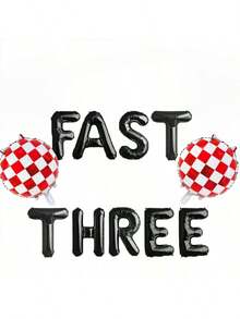 1 Set Of 16" "Speed 1/2/3" Balloons - Black & White Racing Theme Birthday Party Poster, Checkered Flag Pattern, Racing Theme Party Decor, Vintage Race Car Birthday Party, Birthday Party Supplies - Black - View 17