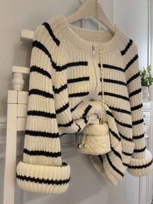 JIANHU 条纹针织开衫 - 秋冬款，全拉链设计，罗纹袖口和口袋 | 圣诞市集及休闲办公场合 - 黑色 - 查看 1