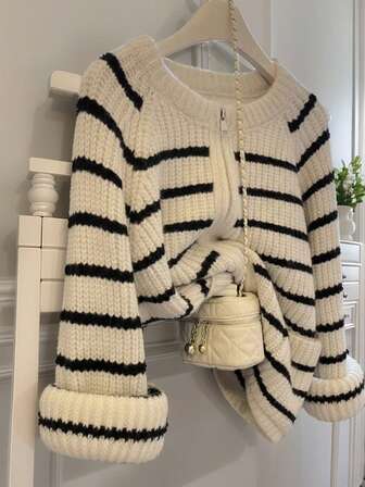 JIANHU Striped Knit Cardigan - Fall/Winter Full-Zip With Ribbed Cuffs & Pockets | Christmas Market & Casual Office