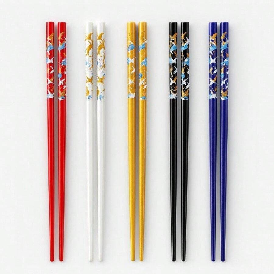 , Chopsticks Reusable Japanese Korean Wood Chop Sticks Hair Sticks 5 Pair Set Dishwasher , 9 Inch 1, Multi - Crane - 1 - Xem 1