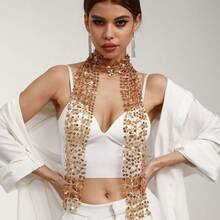 Sequin Necklace Scarf Headscarf, Multiple Wearing Methods, European And American Fashion Women's Accessories, Hot Girl Personality Eye-Catching  Style, Suitable For Beach Vacation, Evening Date, All Seasons Wear - 粉色 - 查看 1