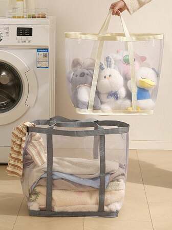 1pc Multi-Functional, Foldable Laundry Basket Features A Handle, A Breathable Mesh Design, A Large Capacity, And Saves Space. It Can Be Used To Store Toys And Dirty Clothes, Making It Suitable For Home, Travel, And Laundry Room Use. It's A Space-Saving Storage Solution.