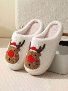 New Christmas Deer Plush Home Shoes Indoor And Outdoor Warm Slippers - Red - View 6