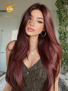 26 Inch Red Wig Straight No Bangs Natural Looking Red Synthetic Wigs For Women Cosplay Party New Year Wig