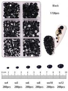 1728入組方背晶體玻璃美甲鑽石，4#-12#共6個尺寸混合DIY裝飾指甲、衣服、包包、髮飾、汽車、寢具、吊飾等。適合青少女、女性美甲、眼妝、臉貼、珠寶飾品裝飾等。6袋水晶玻璃方背鑽石，指甲美麗的裝飾寶石和美甲工具。 - 彩色 - 查看 78