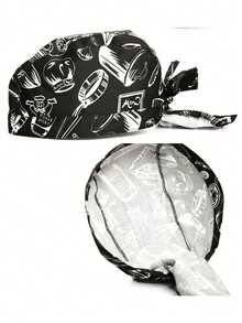 1 pieza Gorro de chef ajustable, diseño de calavera, material de poliéster negro, cierre a presión, ligero y elástico, adecuado para restaurantes y cocina - Multicolor - Ver 9