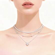 Set Of 3 Women's Necklaces With Heart-Shaped Cubic Zirconia Pendants, Plated In 925 Sterling Silver And 18k Gold. - 銀色 - 查看 1