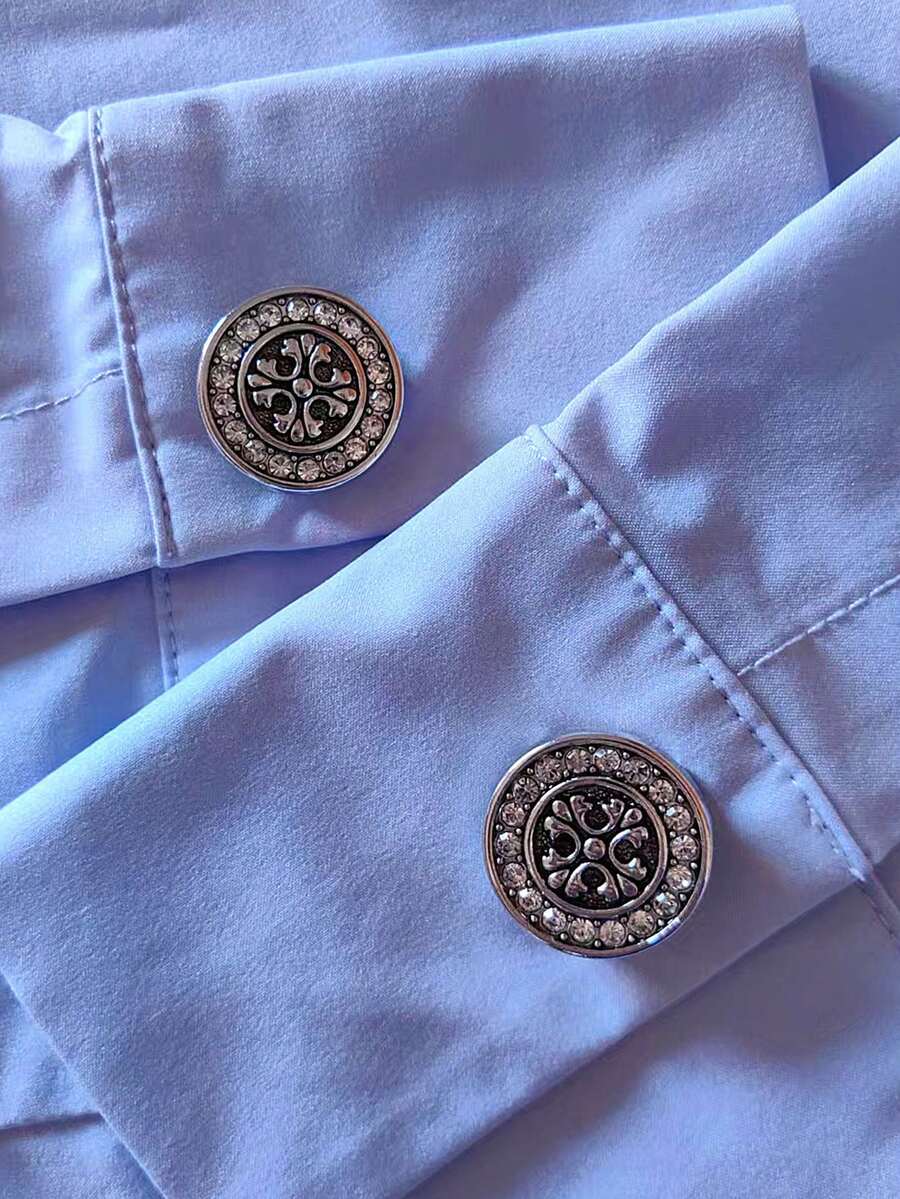 1件/2件套优雅花卉几何图案纽扣套装，衬衫纽扣套装，夹扣套装，时尚水晶袖扣套装，适用于燕尾服和婚纱装饰