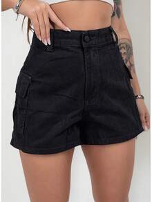 MILLE MODAS WOMEN'S CARGO JEANS SHORTS - 黑色 - 查看 1