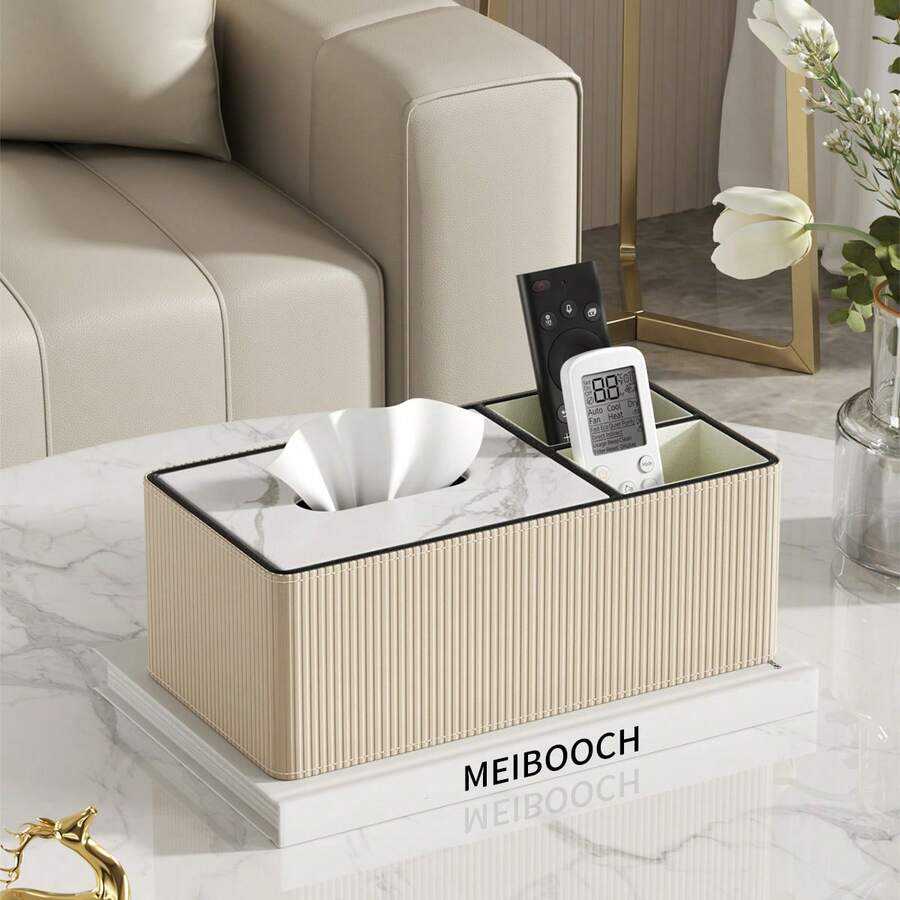 Faux Leather Tissue Box Cover With Storage Compartment – Rectangular Design, Fits Most Tissue Boxes, Suitable For Home Use (Living Room, Bedroom, Study, Bathroom, Dining Room) - Multicolor - View 1