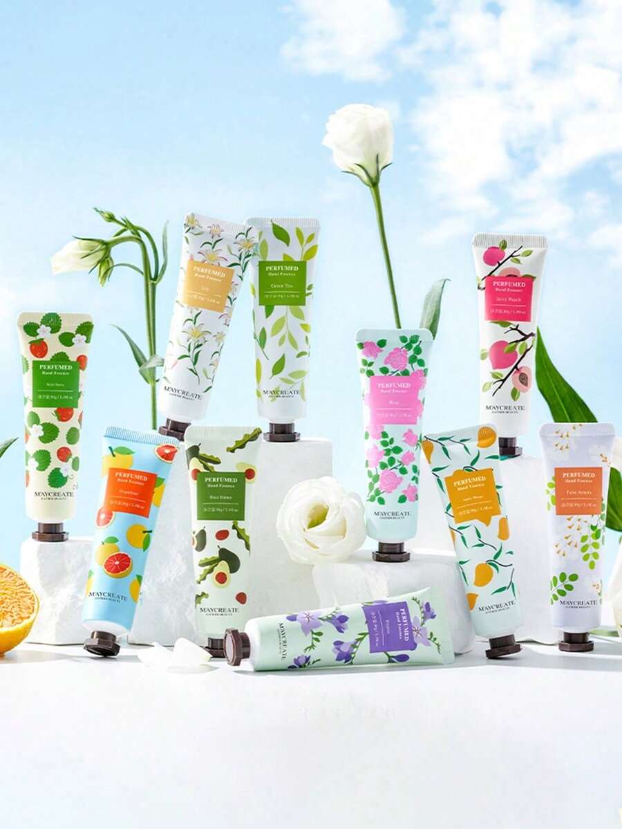 10pcs (Random New & Old Colors) Fruit & Plant Fragrance Hand Cream, Moisturizing, Nourishing, Prevent Dryness - Multicolor - View 1