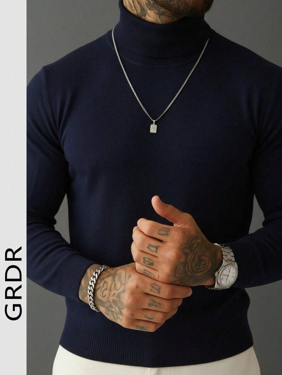 GRDR 男士圆领长袖毛衣，百搭日常针织套头衫