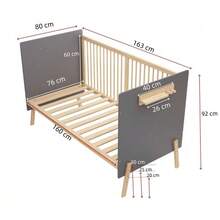 Solid Wood Baby Cot, Adjustable Height To Three Positions, -Paint Finish, Can Be Used As A Baby Cot/Sofa Bed, Mattress Not Included, Blue-Grey And Natural Wood Colour, 163 X 80 X 92 Cm - Blue - View 7