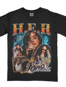 Vintage H.E.R Gabrielle Retro R&B Star Tee, Music Icon Collage Shirt, H.E.R Fan Gift, R&B Merch, Classic Soul Artist Graphic Tee - 黑色 - 查看 1