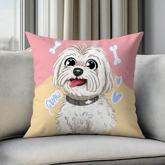 1pc Cute Watercolor Smiling Puppy Pattern Cushion Cover, Single-Sided Print Soft Peach Velvet Material, 45*45CM Pillow Case Suitable For Home, Bedroom, Living Room, Sofa Decor, Decorative Throw Pillow Gift