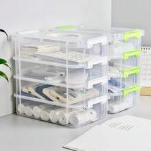 1pc 4-Layer Large Capacity Multi-Purpose Storage Box With Handle, Toy Building Block Storage Box, Stationery / Notebook / Marker Storage Box, Clear Plastic.Hair Accessory And Jewelry Storage Box, Suitable For Organizing And Placing Items On The Room's Desk. - Multicolor - View 8
