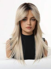 渐变蝴蝶22英寸长假发，合成刘海，100%进口化纤发丝，100%天然发丝，适合角色扮演、节日、Y2K、万圣节等场合。 - 漸層 - 查看 7