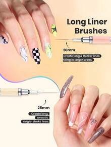 TOMICCA 1支/5支装马卡龙色美甲拉线笔，美甲设计笔，5种不同尺寸的笔头，适用于精细的美甲细节描绘，家用及专业美甲沙龙均可使用。 - 彩色 - 查看 4