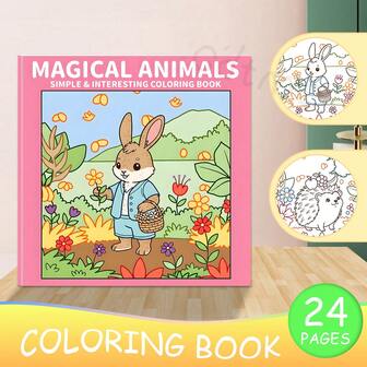 GDTME 24-sidig målarbok med magiska varelser: 120 g tjock enkelsidig utskrift, lätt att färglägga, med bedårande djurscener, livfull linjeteckning, perfekt julklapp, nyårspresent, flickleksak, K-pop, 18 x 18 cm