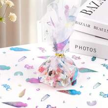 1 rouleau Chemin de table en bonbon de carotte coloré, chemin de table de fête brillant avec impression de lettres colorées, convient pour l'anniversaire, la fête à thème, Pâques, la remise des diplômes, la rentrée scolaire. Décoration de table élégante et mignonne en iridescent, emballage cadeau en tulle