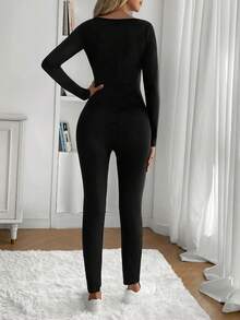 黑色U领长袖连体裤（适合春秋季） - 黑色 - 查看 6