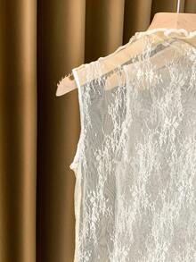 Women Lace False Collar Versatile Luxury Short Ruffle Sheer High Neck Sleeveless Tank Top Undershirt - Apricot - View 5