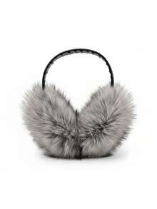 1pc Faux Leather & Plush Foldable Earmuffs, Women's, Warm For Winter, Millennial Ear Warmers, Student Ear Muffs, Makes Face Look Smaller, Keeps Ears Cozy Earcover - Multicolor - View 5