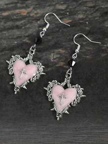 Hoa tai mặt dây chuyền hình hoa hồng gai phong cách Gothic cổ điển đính hạt, họa tiết Punk tối màu cá nhân hóa cho nữ - Hồng - Xem 3