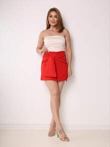 Women's High-Waisted Short Skirt With Back Zipper, Low-Price Discount. - 紅色 - 查看 4