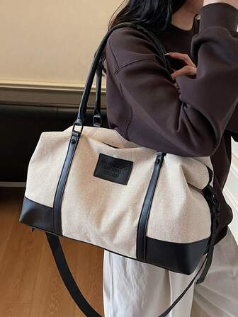 1pc Fashionable Patchwork Unisex Travel Bag, Large Capacity Storage For Clothes, With Detachable Adjustable Shoulder Strap, Suitable For Travel, Vacation, Sports, Gym Luggage Bag Duffle Bag Overnight Bag Durable Travel Organizer Cruise Essentials Vacation Essentials For Men Women