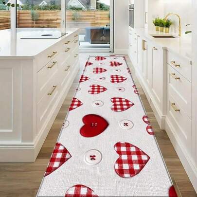 1pc Red Heart-Shaped Valentine's Day Decorative Runner Rug, Hallway Carpet, Rug, Runner Rug, Area Small Rug, Mat, Home Decor, Area Rug, Living Room Area Rug, Living Room Home Decor, Room Decor, Washable Carpet